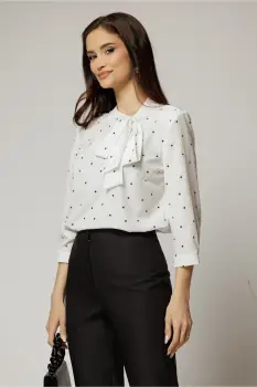 Bluza ivoar cu funda la decolteu si buline imagine