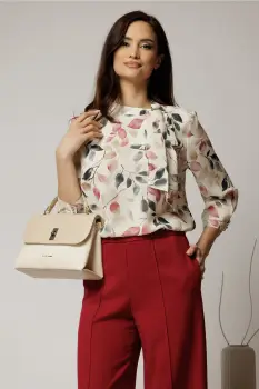 Bluza ivoar cu funda la decolteu si imprimeu in nuante de grena imagine