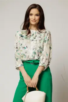 Bluza ivoar cu funda la decolteu si imprimeu in nuante de verde gri imagine