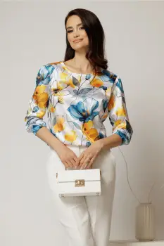 Bluza ivoar din satin cu imprimeuri galben bleu imagine