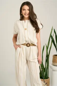 Bluza ivory cu dungi bej lejera cu adaos de bumbac si in imagine