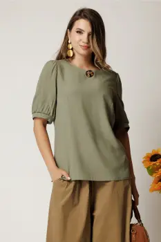 Bluza kaki din viscoza cu croi drept imagine