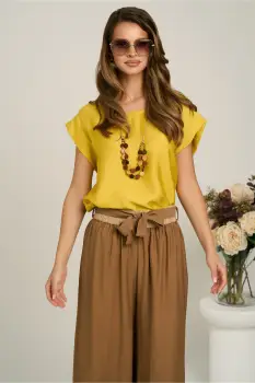 Bluza lejera galben mustar din viscoza cu accesoriu imagine