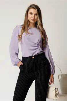 Bluza lila din voal cu fronseu in talie imagine