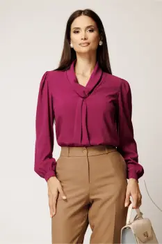 Bluza magenta din voal cu croi cambrat si guler tip esarfa imagine