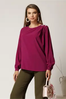 Bluza magenta eleganta din voal cu perle pe umar imagine