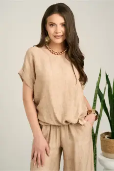 Bluza maro din viscoza cu croi lejer si nod la baza imagine