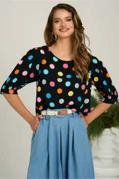 Bluza neagra cu buline colorate lejera din viscoza imagine