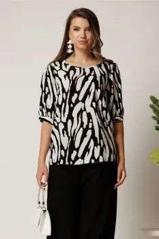 Bluza neagra cu imprimeuri albe lejera din viscoza imagine