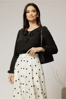 Bluza neagra eleganta cu volanase si snur la decolteu imagine