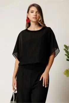 Bluza negra din voal lejera cu banda elastica si lurex imagine