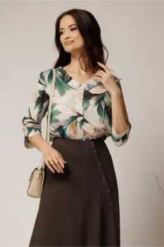 Bluza office din viscoza verde cu imprimeu verde si bej imagine