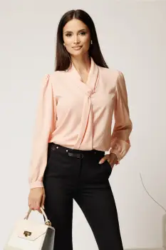 Bluza roz somon din voal cu croi cambrat si guler tip esarfa imagine