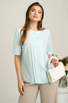 Bluza turcoaz din viscoza cu buline si accesoriu metalic delicat imagine