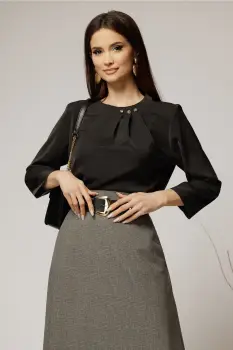 Bluza vaporoasa din viscoza neagra cu pliuri si nasturi la decolteu imagine