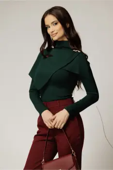 Bluza verde din jerse cu nasturi decorativi si design atipic imagine