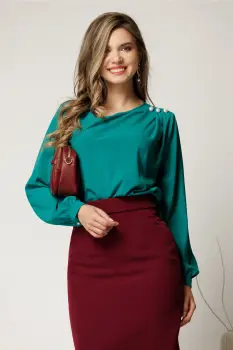 Bluza verde eleganta din voal cu perle pe umar imagine