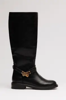 Cizme negre cu catarama metalica aurie imagine