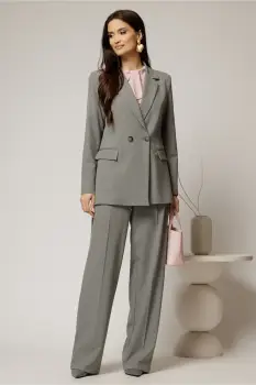 Compleu dama gri cu sacou si pantaloni imagine