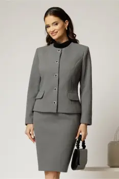 Compleu dama gri sacou si fusta din lana imagine