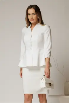 Compleu DY Fashion alb cu sacou cu peplum si fusta conica imagine