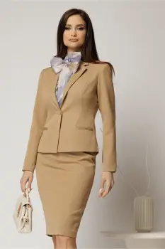 Compleu DY Fashion bej clasic din sacou si fusta office imagine