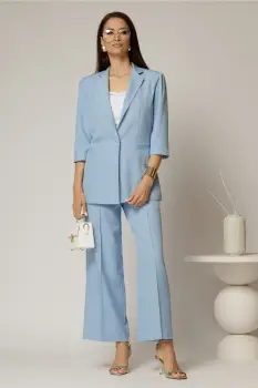 Compleu DY Fashion bleu din sacou si pantalon imagine