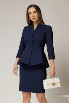 Compleu DY Fashion bleumarin cu sacou cu peplum si fusta conica imagine