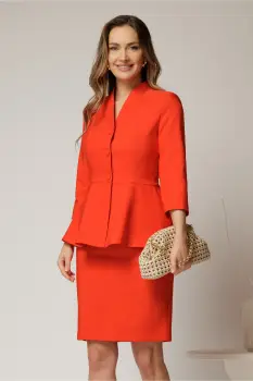 Compleu DY Fashion corai cu sacou cu peplum si fusta conica imagine