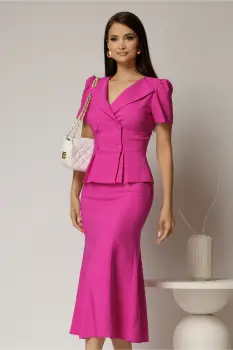 Compleu DY Fashion fucsia din sacou cu peplum si fusta in clini imagine