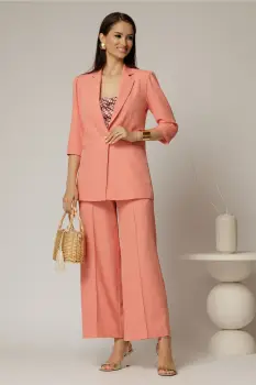 Compleu DY Fashion roz somon din sacou si pantalon imagine