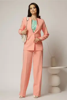 Compleu DY Fashion roz somon din sacou si pantalon si inchidere la un nasture imagine