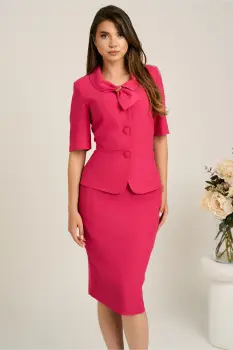 Compleu fucsia din stofa cu sacou cambrat si fusta conica- Viada imagine