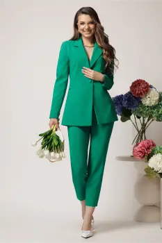Compleu LaDonna office din stofa verde cu sacou si pantaloni imagine