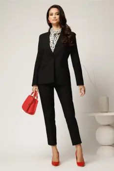 Compleu negru din stofa cu sacou si pantaloni imagine