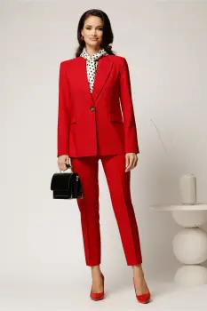 Compleu rosu din stofa cu sacou si pantaloni imagine