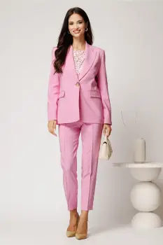 Compleu roz din stofa cu sacou si pantaloni imagine