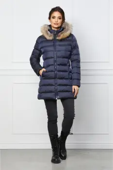 Geaca bleumarin cu blanita naturala la gluga imagine