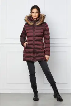 Geaca bordo cu blanita naturala la gluga imagine