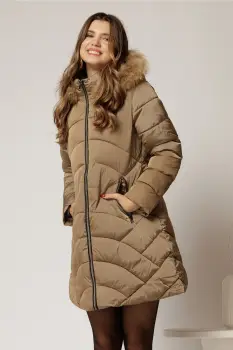 Geaca dama bej cu croi drept si gluga detasabila imagine