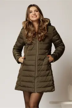 Geaca dama kaki cu gluga si blanita pe interior imagine