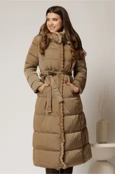 Geaca dama maro lunga cu gluga detasabila si blanita imagine
