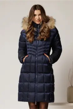 Geaca dama midi bleumarin cu gluga detsabila cu blanita imagine