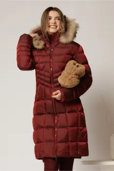 Geaca dama midi bordo cu gluga detsabila cu blanita imagine