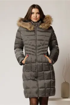 Geaca dama midi gri cu gluga detsabila cu blanita imagine