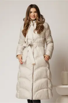 Geaca dama midi ivoar din fas cu gluga detasabila imagine