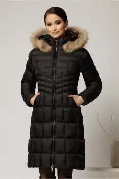 Geaca dama midi neagra cu gluga detsabila cu blanita imagine