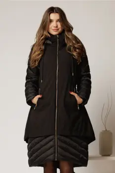 Geaca dama neagra croi lejer cu fermoar metalic auriu imagine