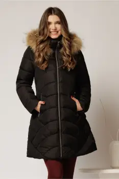 Geaca dama neagra cu croi drept si gluga detasabila imagine
