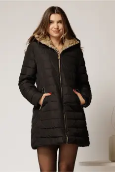 Geaca dama neagra cu gluga si blanita pe interior imagine